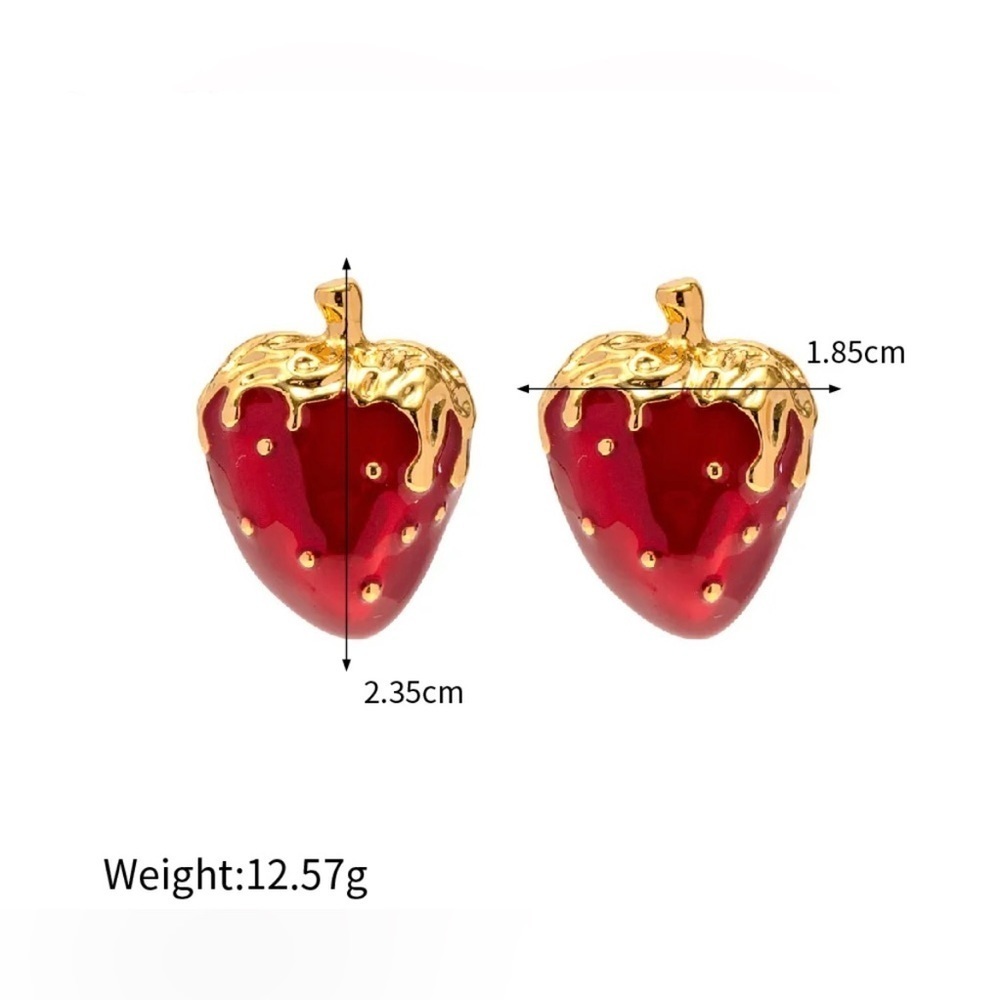 18K Gold Plated Romantic Strawberry Stud Earrings - Picture 5 of 8